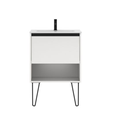 Meuble salle de bain simple vasque YOKO  blanc brillant 60 cm  Miroir non inclus
