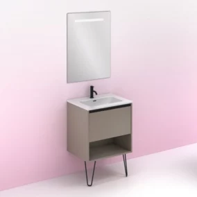 Meuble salle de bain simple vasque YOKO  fumé sablé 60 cm Gris  Miroir inclus