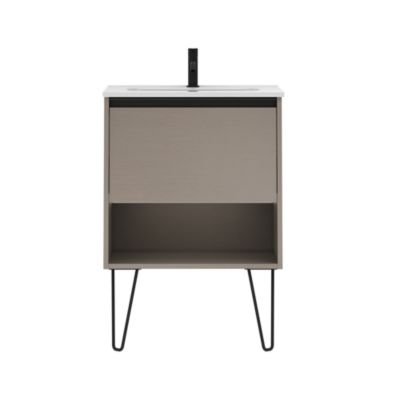 Meuble salle de bain simple vasque YOKO  fume sable 60 cm Gris  Miroir non inclus
