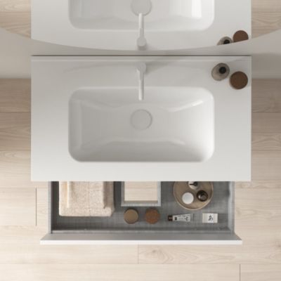 Meuble salle de bain simple vasque YOKO  fume sable 60 cm Gris  Miroir non inclus