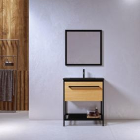 Meuble salle de bain SMART largeur 80 cm en métal noir avec vasque céramique noire