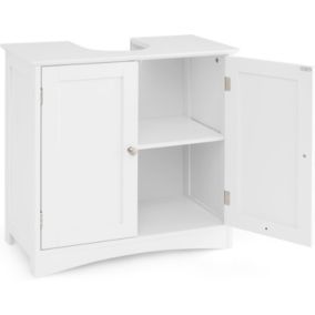 Meuble Salle de Bain sous Lavabo, 2 Portes, Étagère, avec Découpe en U 22x19cm, Grand Espace, Style Moderne, 60x30x60cm, Blanc