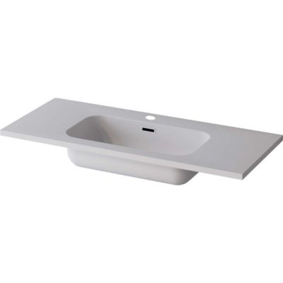 Meuble Salle de Bain STEP 60cm, Plan Vasque Solid Surface, 2 Tiroirs, Laqué Blanc Mat, H 54cm x P 45cm