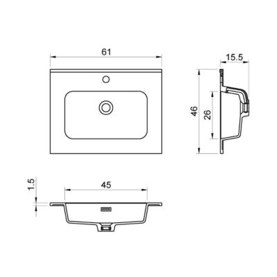 Meuble Salle de Bain STEP 60cm, Plan Vasque Solid Surface, 2 Tiroirs, Laqué Blanc Mat, H 54cm x P 45cm