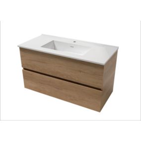 Meuble salle de bain suspendu 70 cm bois miel et vasque LANSVO Nebraska