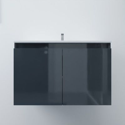 Meuble salle de bain suspendu 80 cm PROLINE- Gris- Plan vasque en Céramique