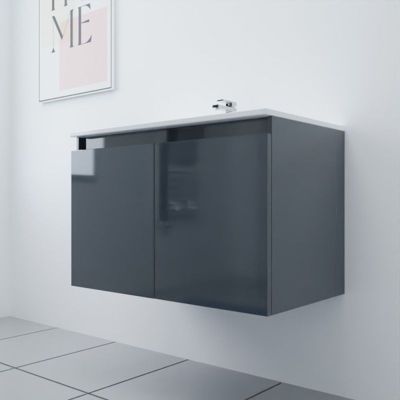 Meuble salle de bain suspendu 80 cm PROLINE- Gris- Plan vasque en Céramique