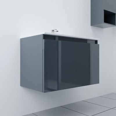 Meuble salle de bain suspendu 80 cm PROLINE- Gris- Plan vasque en Céramique