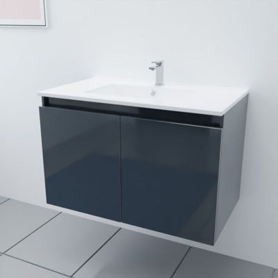 Meuble salle de bain suspendu 80 cm PROLINE- Gris- Plan vasque en Céramique