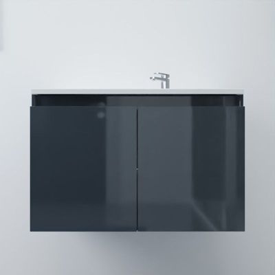 Meuble salle de bain suspendu 80 cm PROLINE- Gris- Plan vasque en Résine