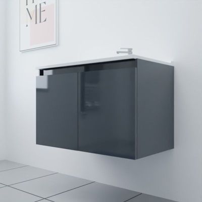 Meuble salle de bain suspendu 80 cm PROLINE- Gris- Plan vasque en Résine