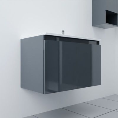 Meuble salle de bain suspendu 80 cm PROLINE- Gris- Plan vasque en Résine