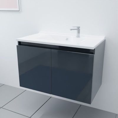 Meuble salle de bain suspendu 80 cm PROLINE- Gris- Plan vasque en Résine