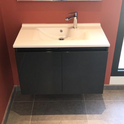 Meuble salle de bain suspendu 80 cm PROLINE- Gris- Plan vasque en Résine