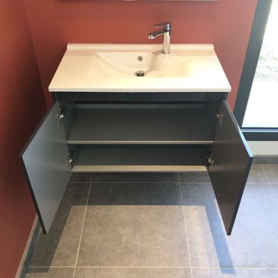 Meuble salle de bain suspendu 80 cm PROLINE- Gris- Plan vasque en Résine