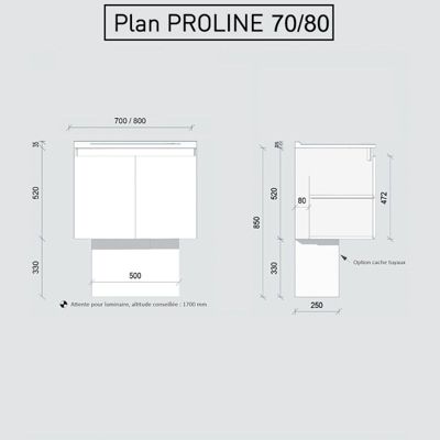 Meuble salle de bain suspendu 80 cm PROLINE- Gris- Plan vasque en Résine
