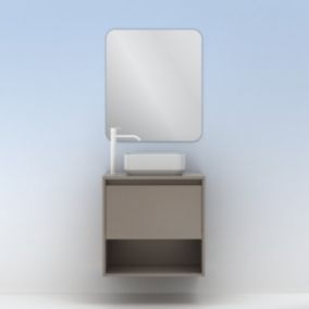 Meuble salle de bain suspendu avec vasque posée NIWA TOP  fumé sablé 60 cm Gris  Miroir inclus
