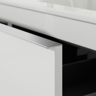 Meuble salle de bain suspendu, meuble vasque blanche 2 tiroirs, Garantie 5 ans, Poignée Chrome -64x81x47cm- Blanc mat-LAVOA