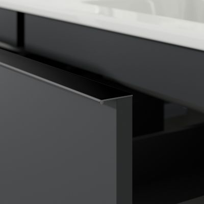 Meuble salle de bain suspendu, meuble vasque blanche 2 tiroirs, Garantie 5 ans, Poignée Noir -64x101x47cm- Anthracite-LAVOA