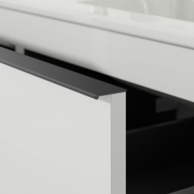 Meuble salle de bain suspendu, meuble vasque blanche 4 tiroirs, Garantie 5 ans, Poignée Anthracite -64x121x47cm- Blanc mat-LAVOA