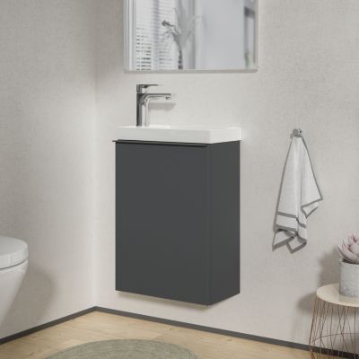 Meuble salle de bain suspendu, Meuble vasque lave-main, Garantie 5 ans, Poignée métal Anthracite, 59,5x40x22cm, Anthracite, LAVOA