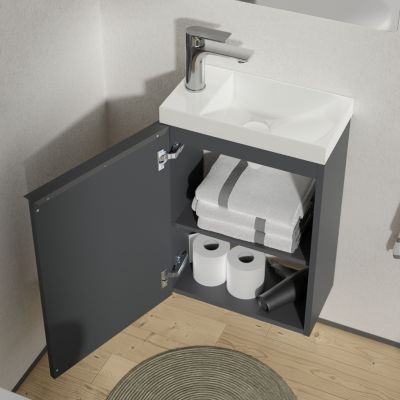 Meuble salle de bain suspendu, Meuble vasque lave-main, Garantie 5 ans, Poignée métal Anthracite, 59,5x40x22cm, Anthracite, LAVOA
