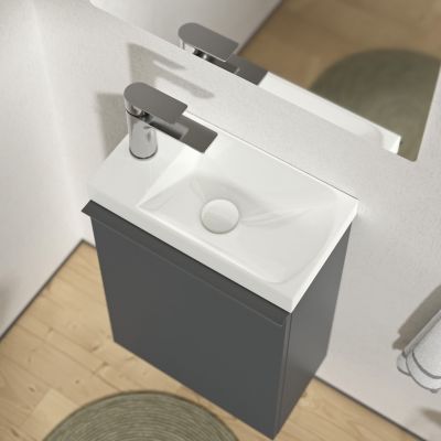 Meuble salle de bain suspendu, Meuble vasque lave-main, Garantie 5 ans, Poignée métal Anthracite, 59,5x40x22cm, Anthracite, LAVOA