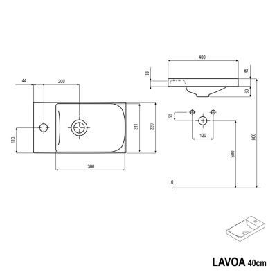 Meuble salle de bain suspendu, Meuble vasque lave-main, Garantie 5 ans, Poignée métal Anthracite, 59,5x40x22cm, Anthracite, LAVOA