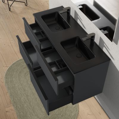 Meuble salle de bain suspendu, meuble vasque noire 4 tiroirs, Garantie 5 ans, Poignée métal Noir, 64x121x47cm, Anthracite, LAVOA