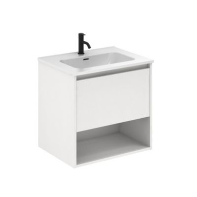 Meuble salle de bain suspendu NIWA  blanc brillant 60 cm  Miroir non inclus