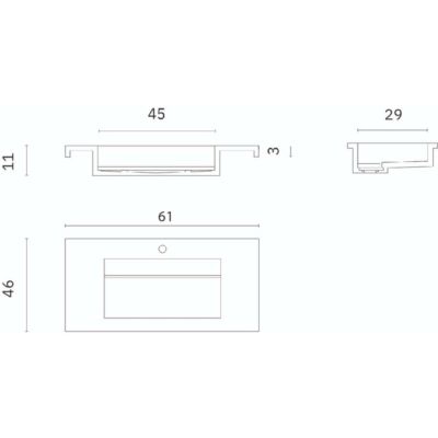 Meuble Salle de Bain TREND 61 cm x H54 x P45 cm, Plan Vasque Grès Cérame BS, 2 Tiroirs Impression 3D Poignée Or, Chêne Foncé