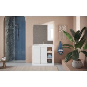 Meuble salle de bain + vasque Pratiko / BASIC 2.0 blanc laqué brillant 101x86x47 cm