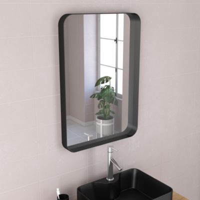 Meuble Salle de Bains 80 cm, Vasque Rectangle, Miroir et Colonne - Chêne naturel et Noir - UBY