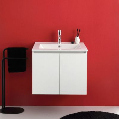 Meuble Salle De Bains Suspendu 60Cm 2 Portes Blanc Export Avec Lavabo - Bilbao