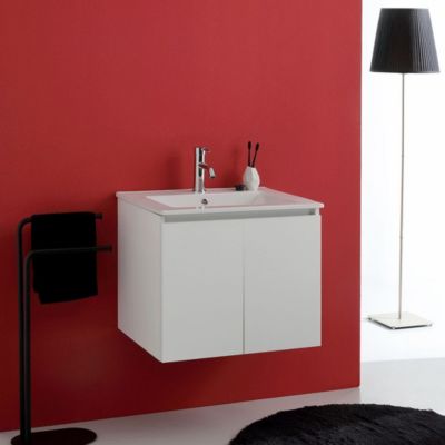 Meuble Salle De Bains Suspendu 60Cm 2 Portes Blanc Export Avec Lavabo - Bilbao