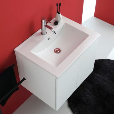 Meuble Salle De Bains Suspendu 60Cm 2 Portes Blanc Export Avec Lavabo - Bilbao