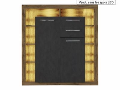 Meuble salon/séjour. Buffet en mélaminé gris et bois. L-H-P : 121 - 128 - 40 cm