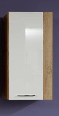 Meuble salon/séjour. Élèment mural en mélaminé blanc brillant et bois. L-H-P : 52 - 103 - 31 cm