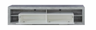 Meuble salon/séjour. Meuble TV XL en mélaminé blanc brillant et gris. L-H-P : 200 - 48 - 44 cm