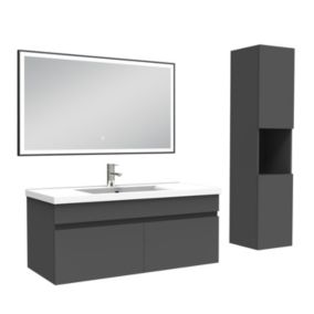 Meuble simple vasque 100cm avec colonne et miroir lumineux 3 couleurs anthracite