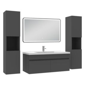 Meuble simple vasque 100cm avec colonne + miroir 3 couleurs + dimmable anthracite