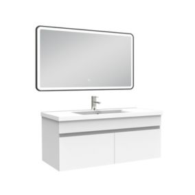 Meuble simple vasque 100cm avec miroir 3 couleurs + dimmable blanc