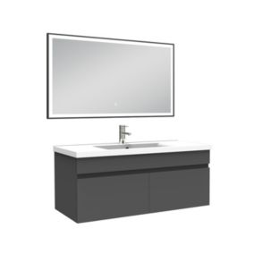 Meuble simple vasque 100cm avec miroir 3 couleurs et dimmable anthracite