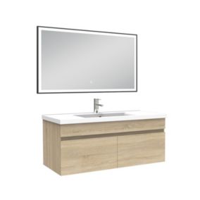 Meuble simple vasque 100cm avec miroir 3 couleurs et dimmable chêne wotan