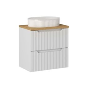 Meuble simple vasque 60cm 2 tiroirs Riva Blanc et Bois