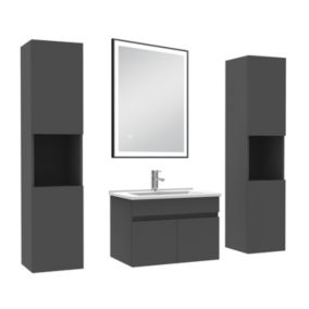 Meuble simple vasque 60cm avec colonne et miroir 3 couleurs et dimmable anthracite