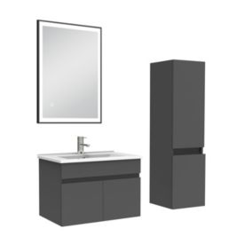 Meuble simple vasque 60cm avec colonne et miroir lumineux anthracite