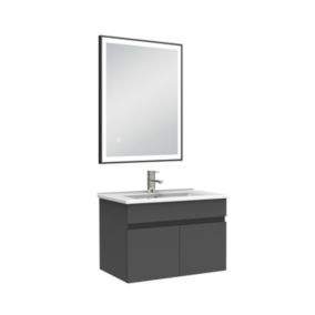 Meuble simple vasque 60cm avec miroir 3 couleurs et dimmable anthracite