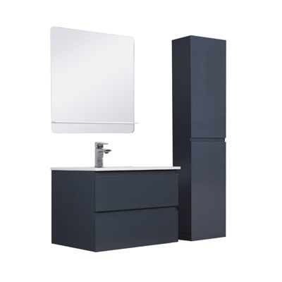 Meuble simple vasque 60cm avec vasque, miroir et colonne SORRENTO Gris