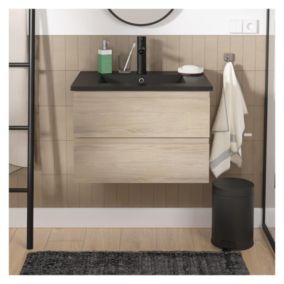 Meuble simple vasque 60cm SORRENTO décor chêne    + vasque noire +robinet